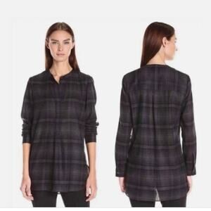 Theory Avalon Plaid Tunic Top – 100% Orvino Wool, Size P, Multi-Col